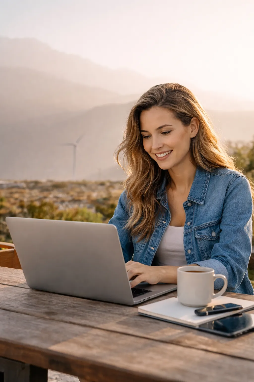 Mulher de cabelo cacheado trabalhando em casa utilizando notebook em ambiente doméstico moderno